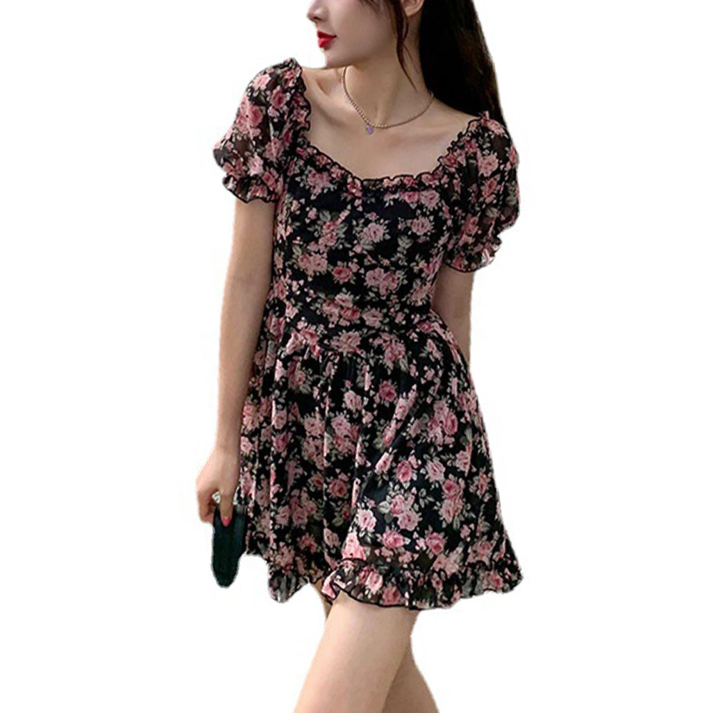 Floral Mini Dress Short Sleeve Elegant Casual Women Floral Summer Short Dress for Party Club Shopping Wedding Work Floral Dress L