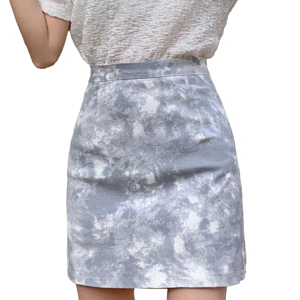 Women Skirt A Line High Waist Slim Fit Girl Dress Polyester for Party Date Office Grey XL