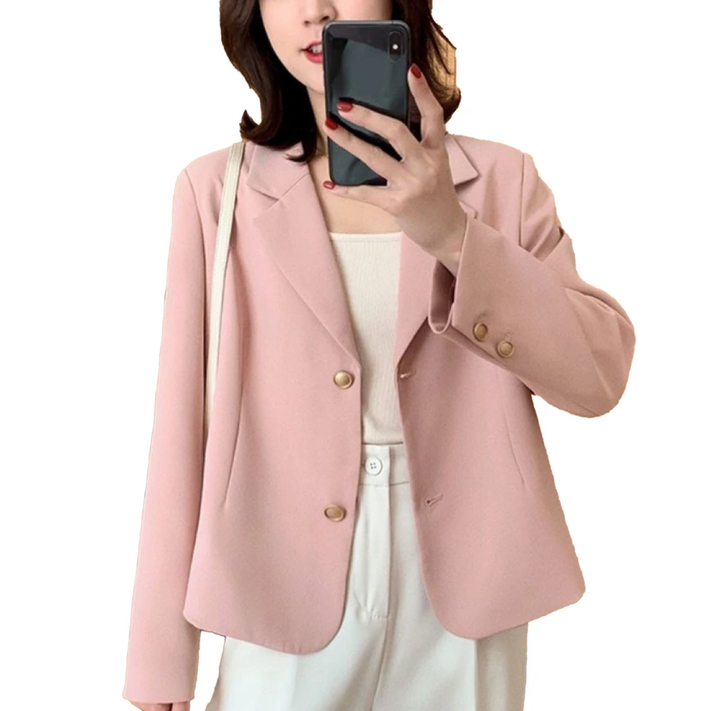 Short Suit Jacket Long Sleeve Single Breasted Notched Turn Down Collar Open Front Jacket for Women Pink S