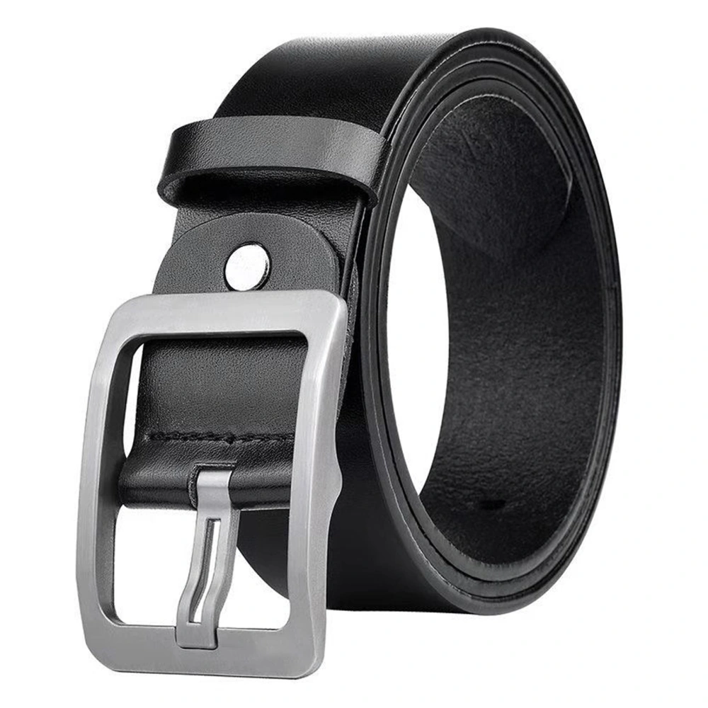 Men Belt Classic PU Leather Soft Casual Single Prong Belt for Business Work Christmas 45.3in Silver Buckle Black Belt