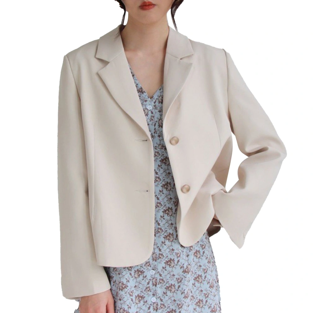 Womens Single Breasted Casual Suit Jacket Long Sleeve Turn Down Collar Office Work Business Jacket Beige M