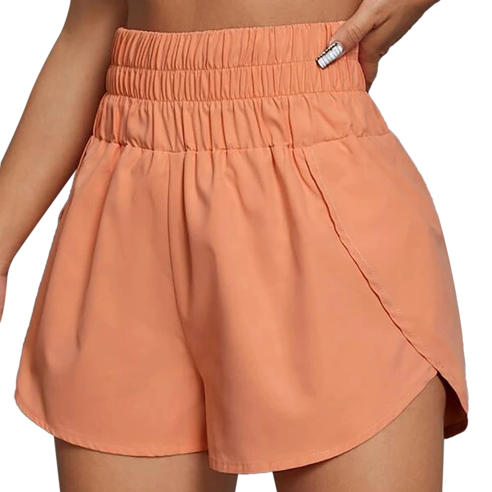 Women Athletic Shorts High Waisted Loose Casual Women Elastic Workout Shorts for Spring Summer Orange M