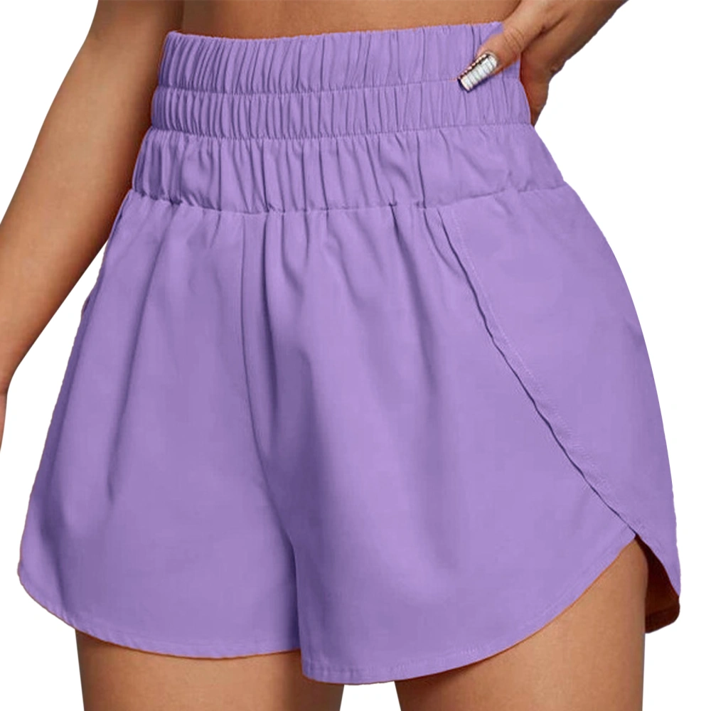 Women Athletic Shorts High Waisted Loose Casual Women Elastic Workout Shorts for Spring Summer Purple L