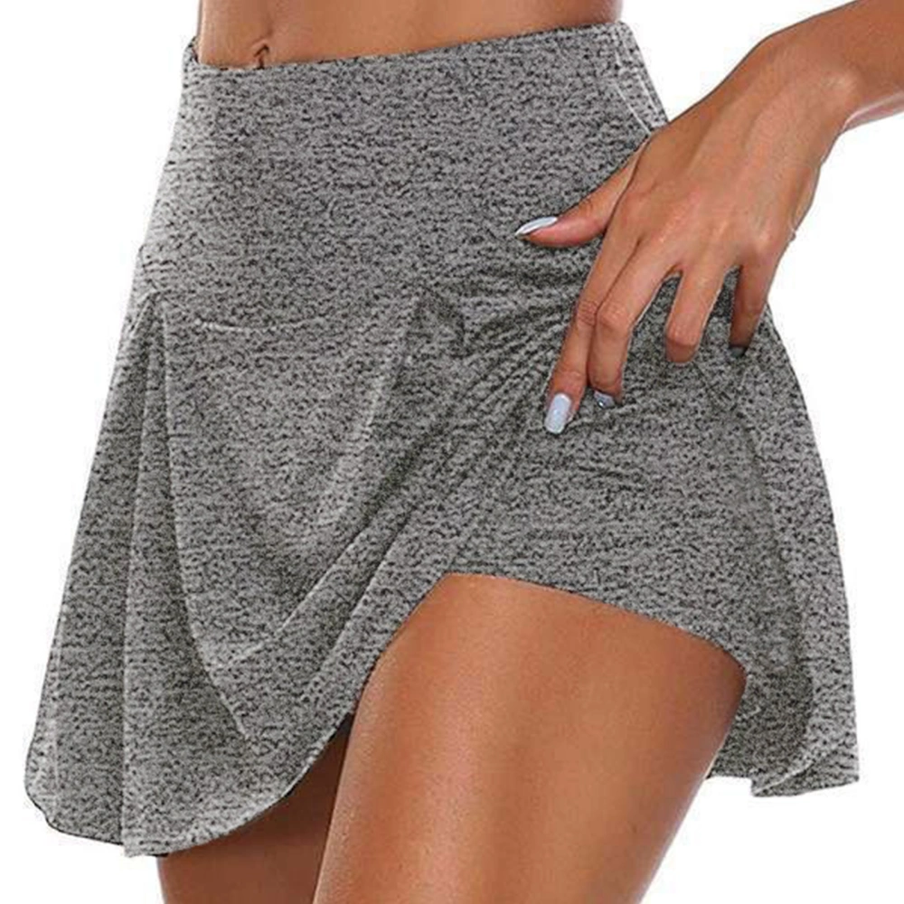 Women Skirt with Shorts Fake 2 Pieces Shorts High Waisted Workout Skirt for Summer Light Gray M