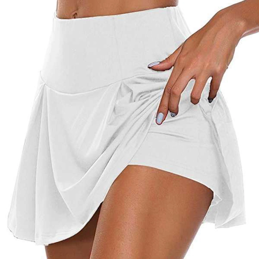 Women Skirt with Shorts Fake 2 Pieces Shorts High Waisted Workout Skirt for Summer White M