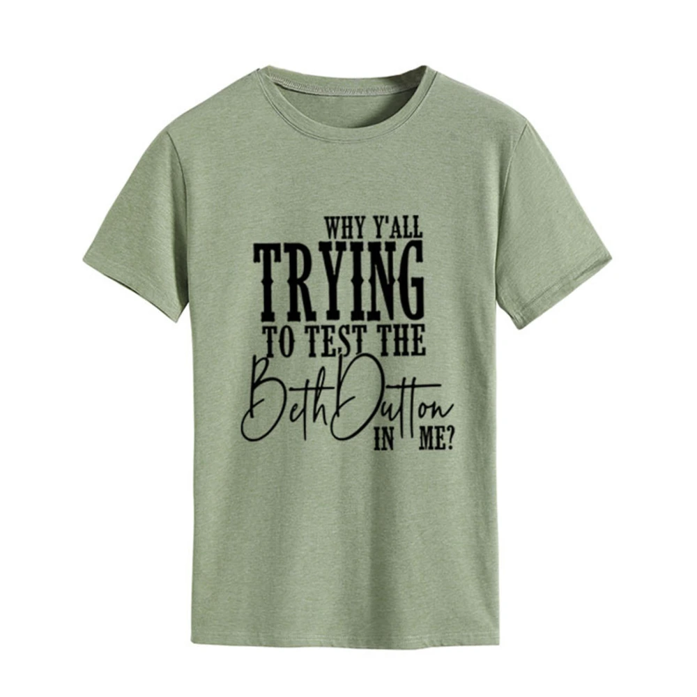 Letter Print T Shirt Casual Loose Comfortable Breathable Short Sleeve Round Neck Summer Top Olive Green (Black Font) M