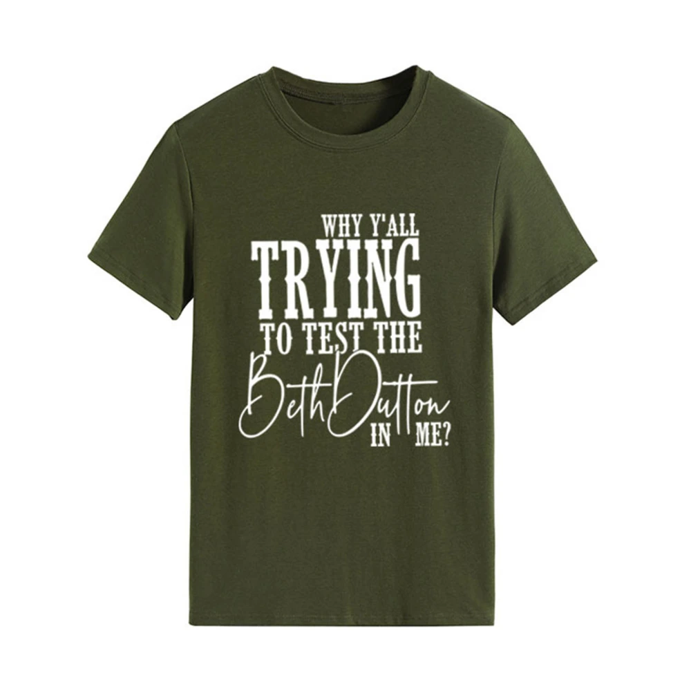 Letter Print T Shirt Casual Loose Comfortable Breathable Short Sleeve Round Neck Summer Top OD Green (White Font) S