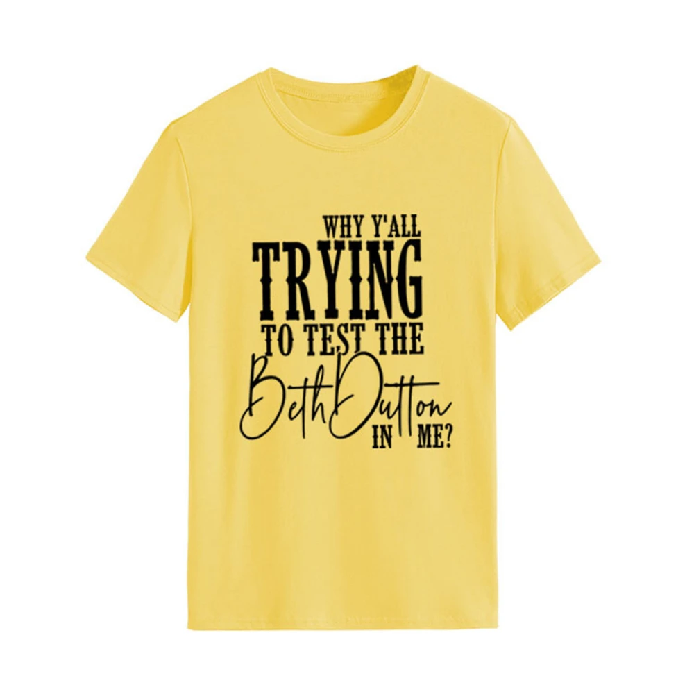 Letter Print T Shirt Casual Loose Comfortable Breathable Short Sleeve Round Neck Summer Top Yellow (Black Font) XL