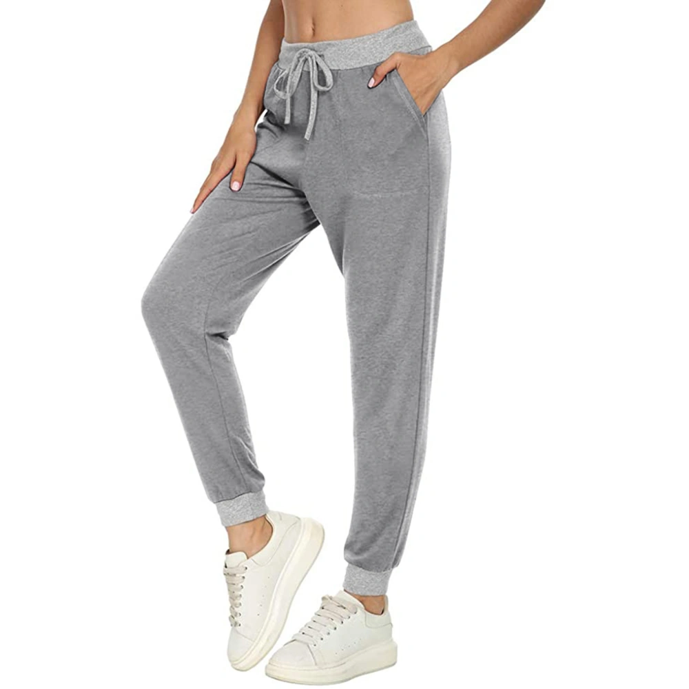 Women Sports Pants Drawstring Comfortable Breathable Elastic Waist Pockets Casual Loose Sweatpants for Sports Jogging Grey XXL