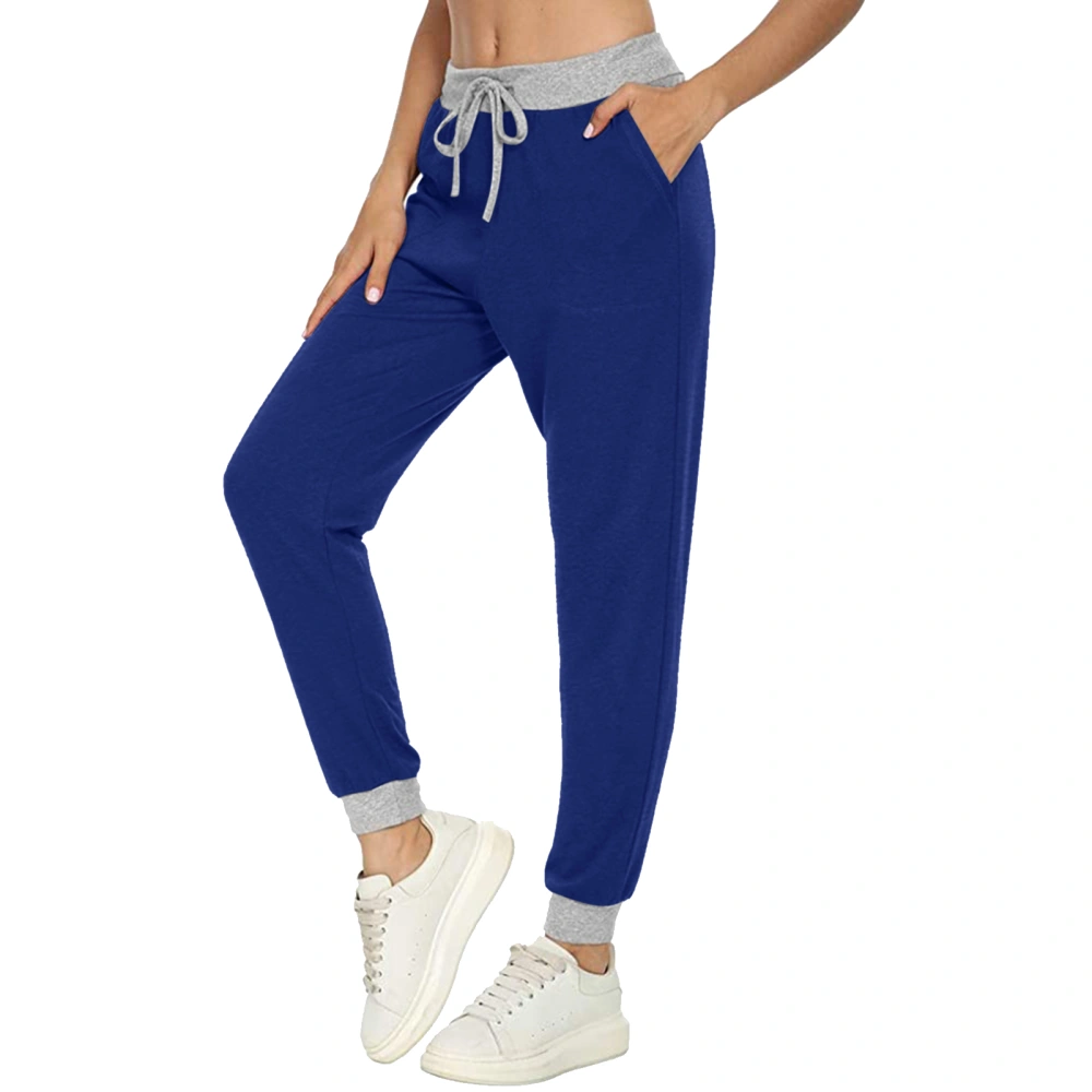 Women Sports Pants Drawstring Comfortable Breathable Elastic Waist Pockets Casual Loose Sweatpants for Sports Jogging Blue L