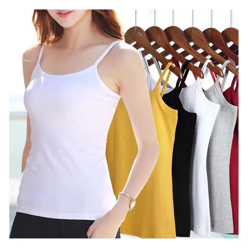 6pcs Women Spaghetti Strap Tank Top Slim Fit Pure Color Stretchy Casual Sleeveless Undershirt Color Mixed XL