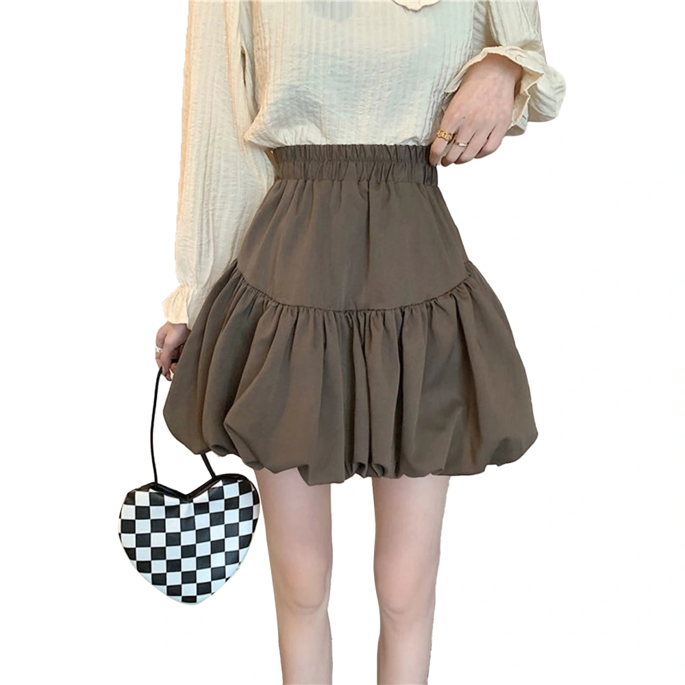 A Line Skirt Mini Short Puffy Style High Waist Sweet Hot for Spring Summer Autumn Coffee S