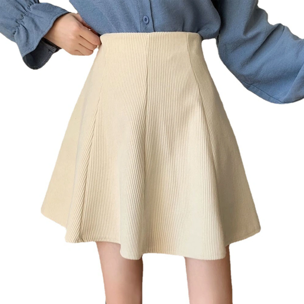 Women A Line Skirt High Waisted Pure Color Corduroy Soft Wear Slimming Design Short Skirt for Daily Wear Apricot S Suitable Weight: 41.5‑47kg