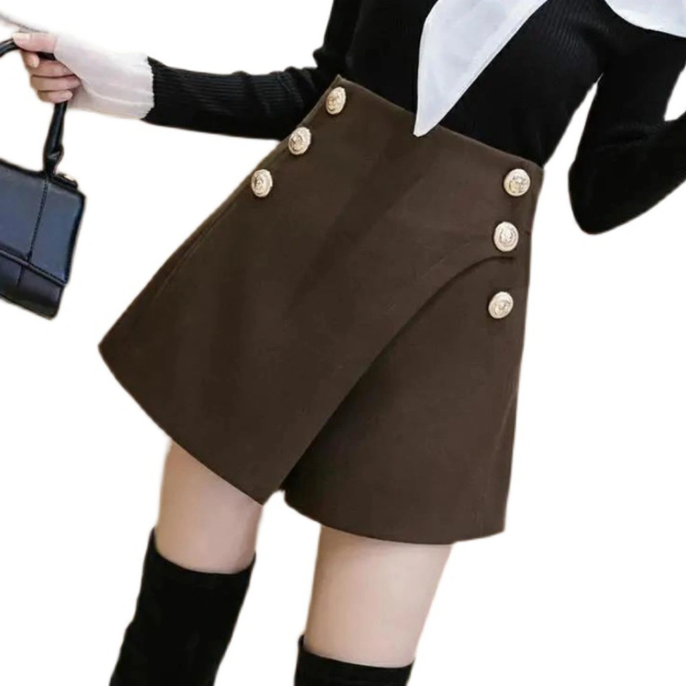 Woolen Double Button Leg Skirt Irregular A Line Skirt Outer Wear Skirt For Winter Autumn khaki M