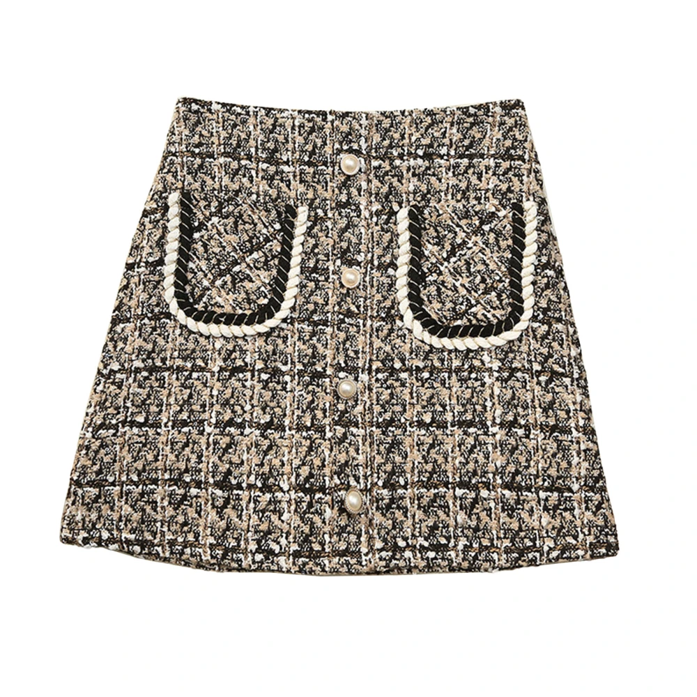 Plaid A Line Short Skirt High Waisted Single Row Button Front Fashionable Women A Line Skirt for Daily Wear Apricot S