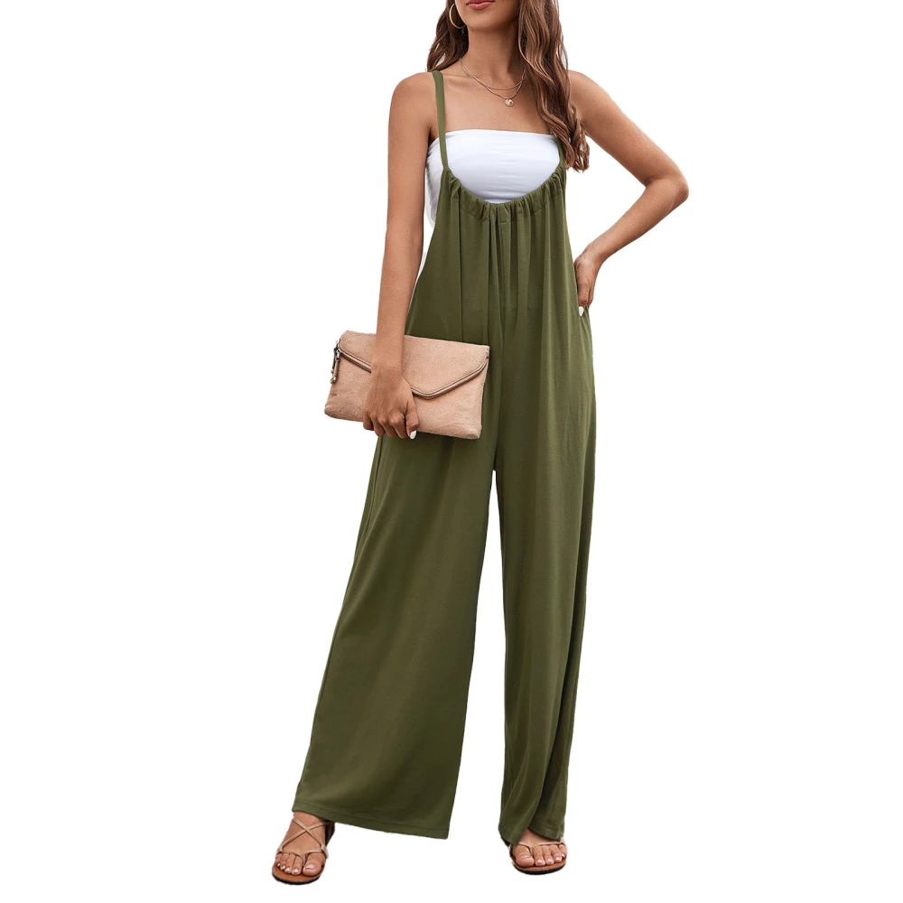 Wide Leg Jumpsuit High Waist Backless Strap Casual Loose Polyester Women Clothing OD Green S