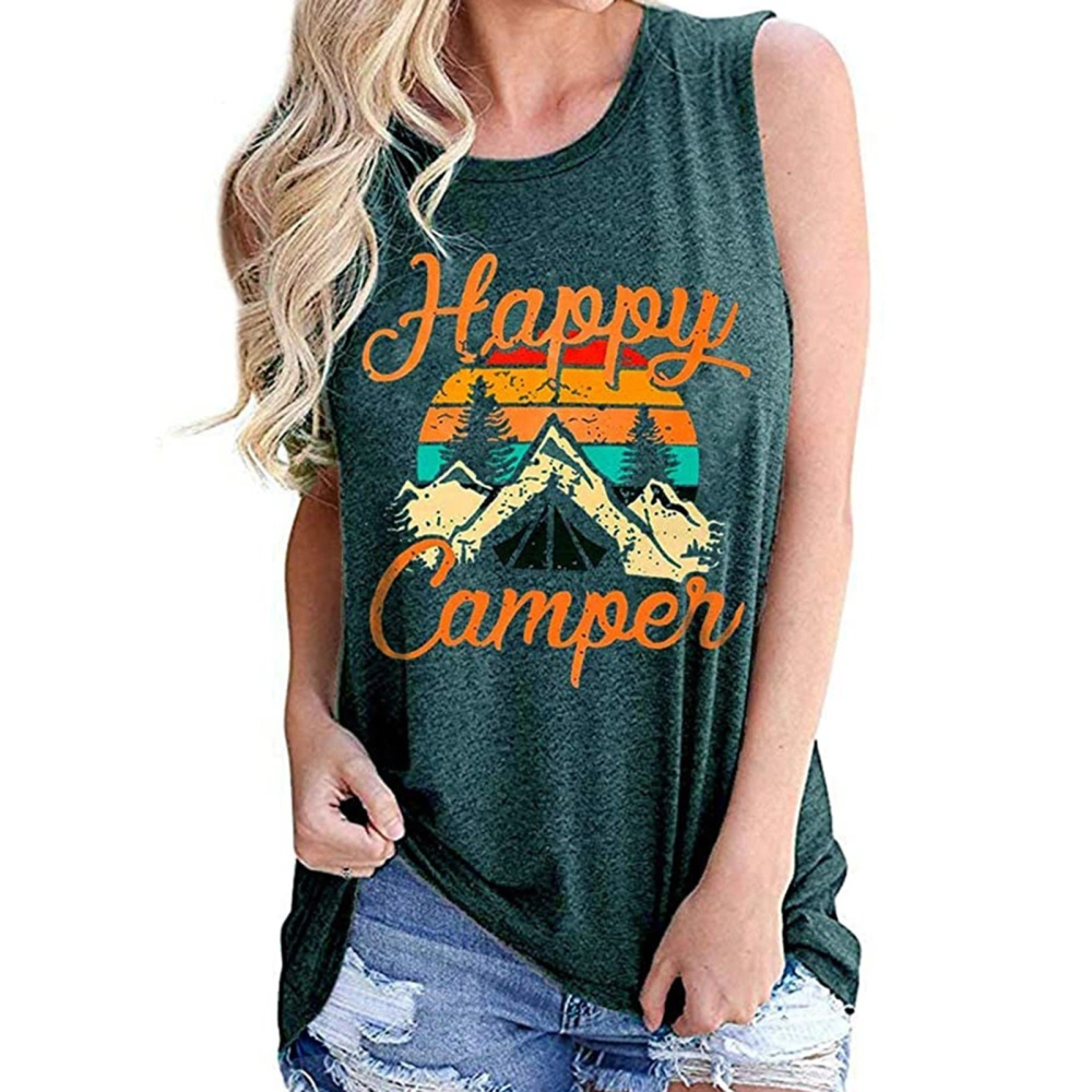 Women Tank Top Pretty Print Sleeveless Shirt Crew Neck Comfortable for Date Travel Dark Green S