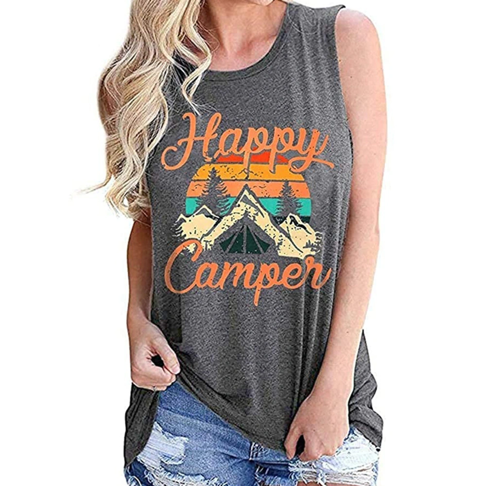 Women Tank Top Pretty Print Sleeveless Shirt Crew Neck Comfortable for Date Travel Grey XXL