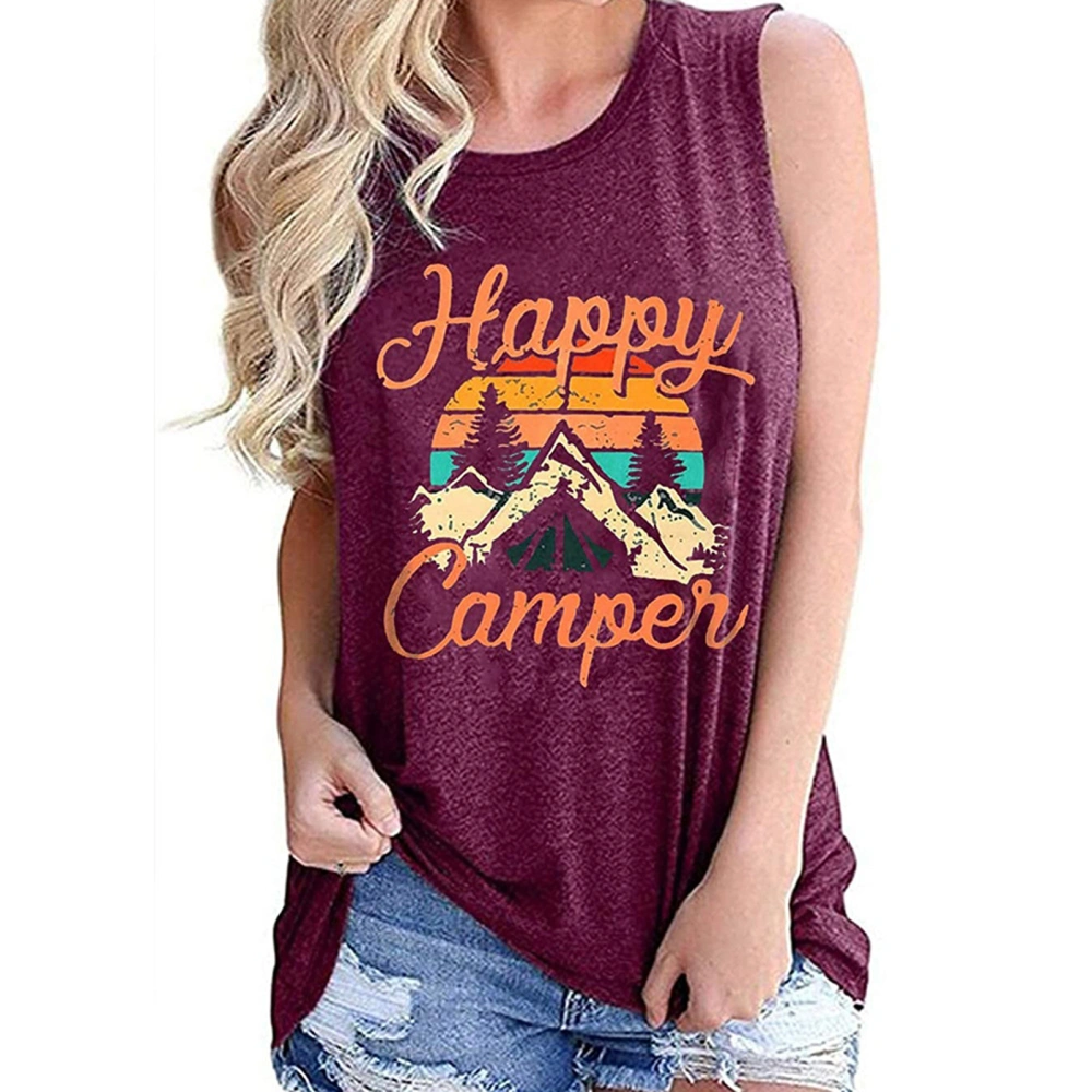 Women Tank Top Pretty Print Sleeveless Shirt Crew Neck Comfortable for Date Travel Dark Purple XXL