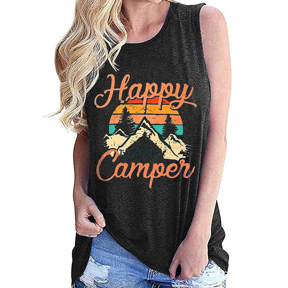 Women Tank Top Pretty Print Sleeveless Shirt Crew Neck Comfortable for Date Travel Dark Gray XL