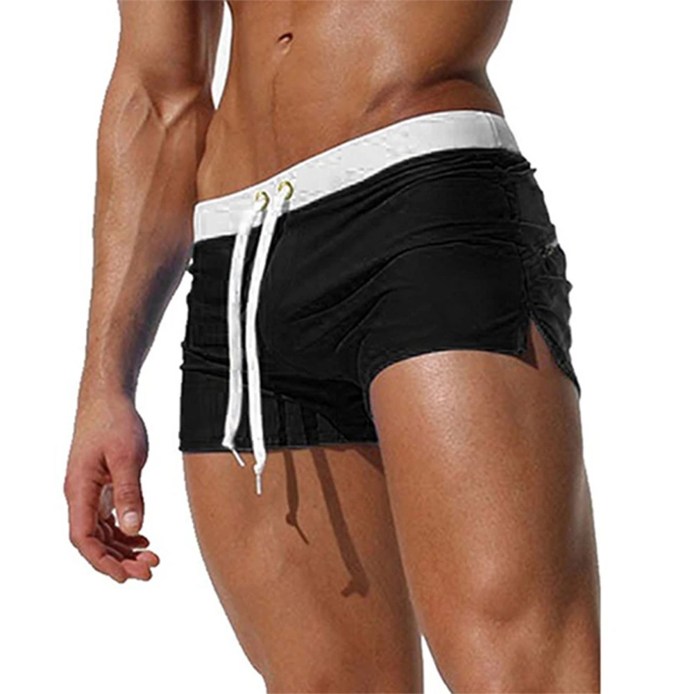 Quick Dry Swim Shorts Men Breathable Fashionable Casual Back Zipper Pocket Beach Shorts with Drawstring Black XL