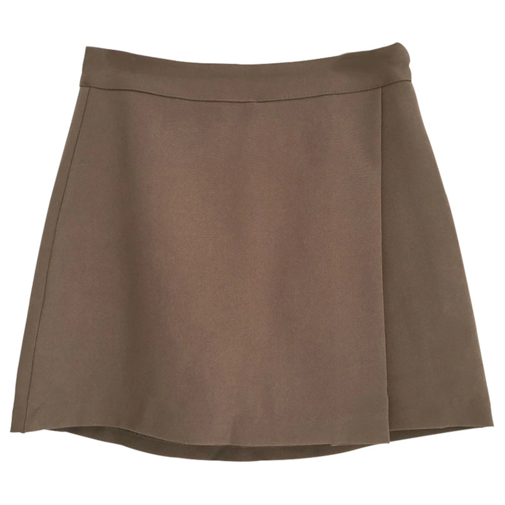 Women A Line Skirt Inner Shorts Side Slit High Waist Pure Color Short Skirt for Girls Brown Free Size