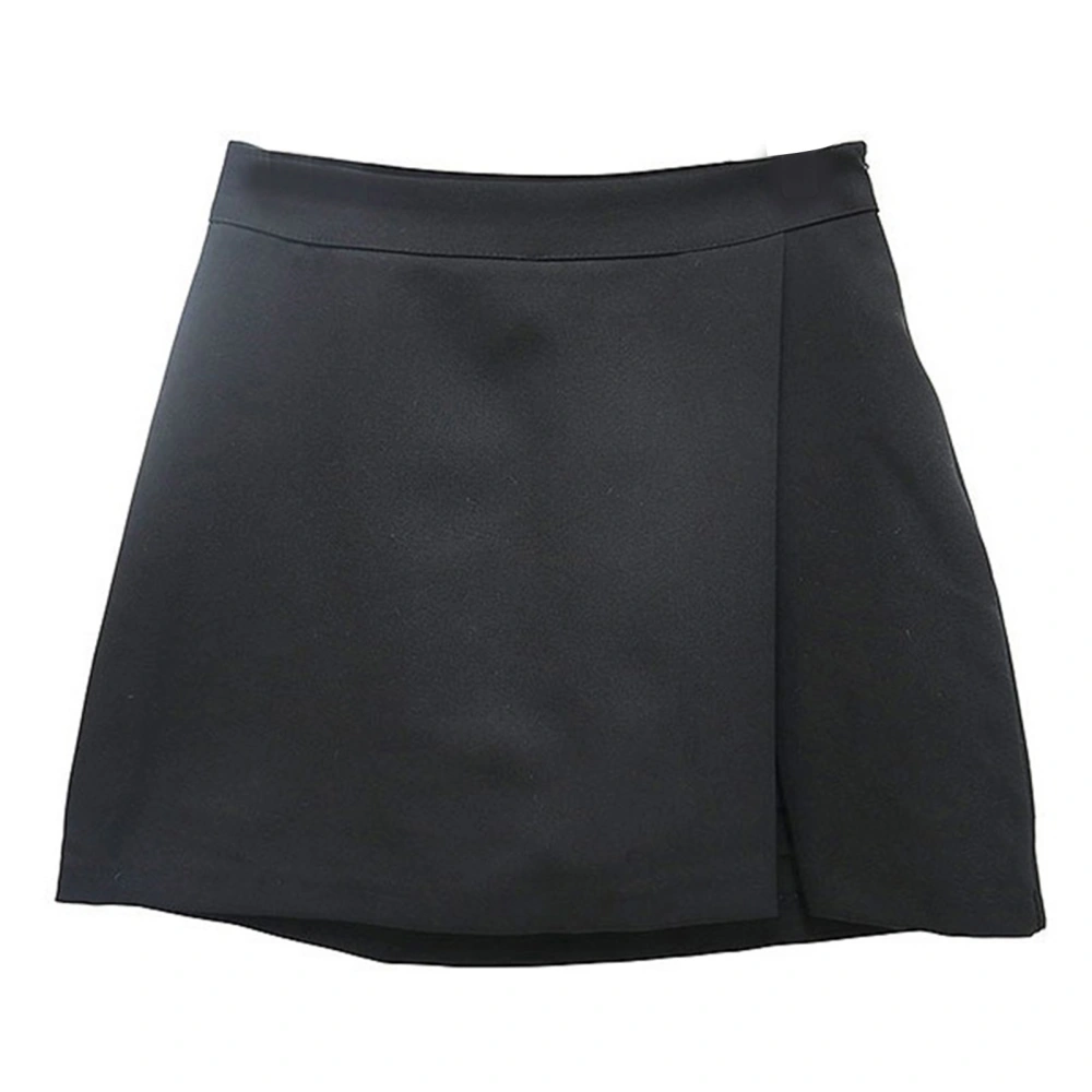 Women A Line Skirt Inner Shorts Side Slit High Waist Pure Color Short Skirt for Girls Black Free Size