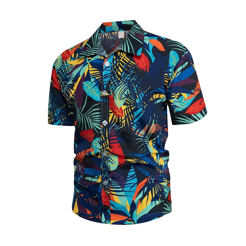 Short Sleeve Print Shirt Men Stylish Casual Turn Down Collar Button Up Beach Shirt for Holiday Party Dark Blue XL