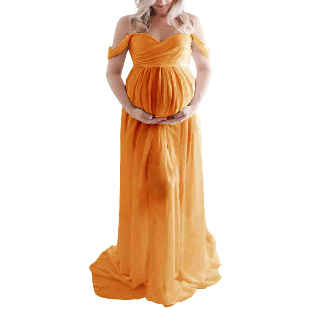 Maternity Long Dress Off Shoulder Elegant Stylish Loose Hem Pregnant Woman Dress for Bridal Shop Shooting Ginger S