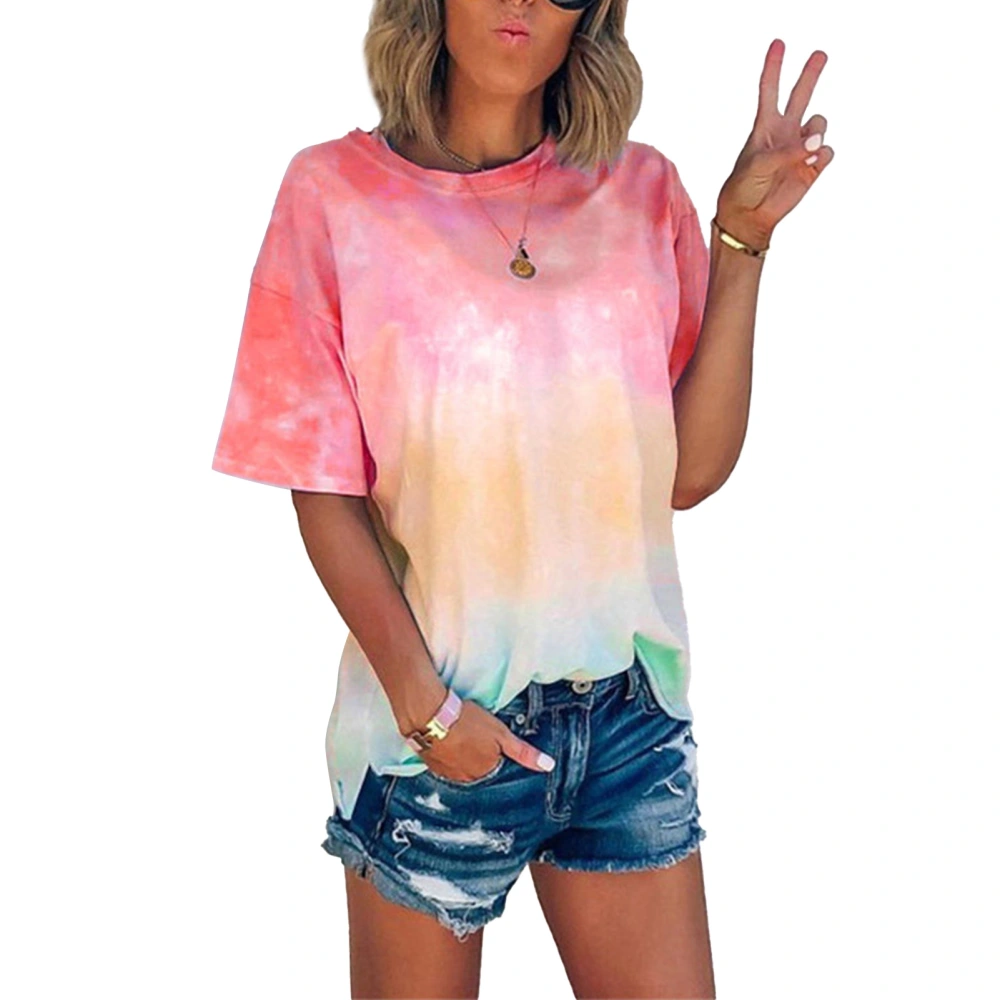 Women Short Sleeve T Shirt Crewneck Tie Dye Gradient Print Casual Fashionable Short Sleeve T Shirt Wine Red XXL