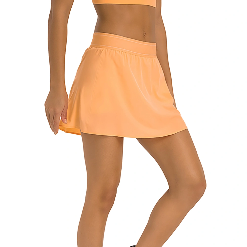 Women Sports Skirts Inner Shorts Prevent Exposure Wide Waistband Quickly Drying Workout Skirt Orange 10