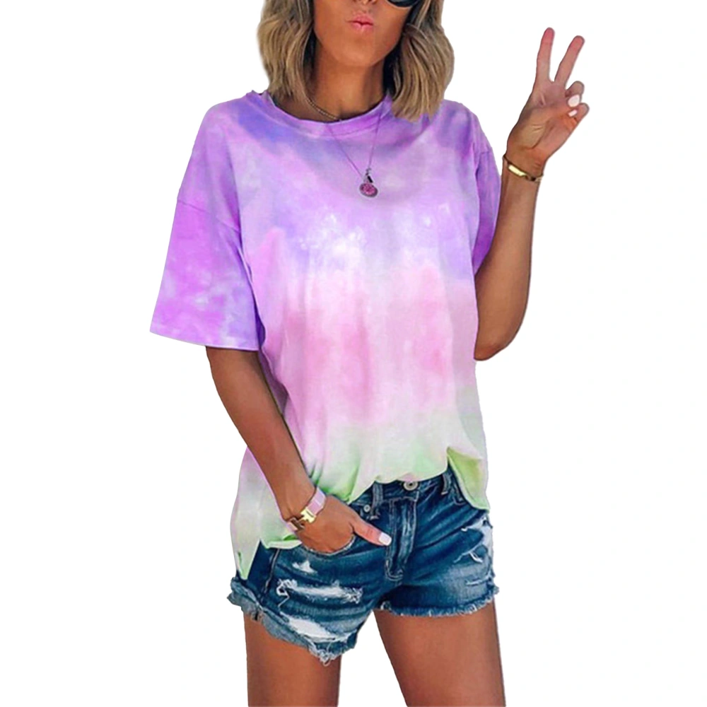 Women Short Sleeve T Shirt Crewneck Tie Dye Gradient Print Casual Fashionable Short Sleeve T Shirt Purple S