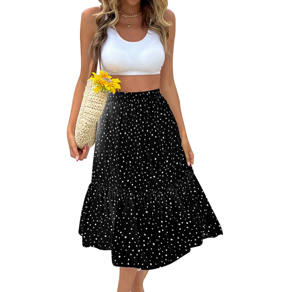 High Waist Long Skirt Women Soft Casual Fashionable Elegant Dot Print Skirt for Holiday Party Dating Black XXL