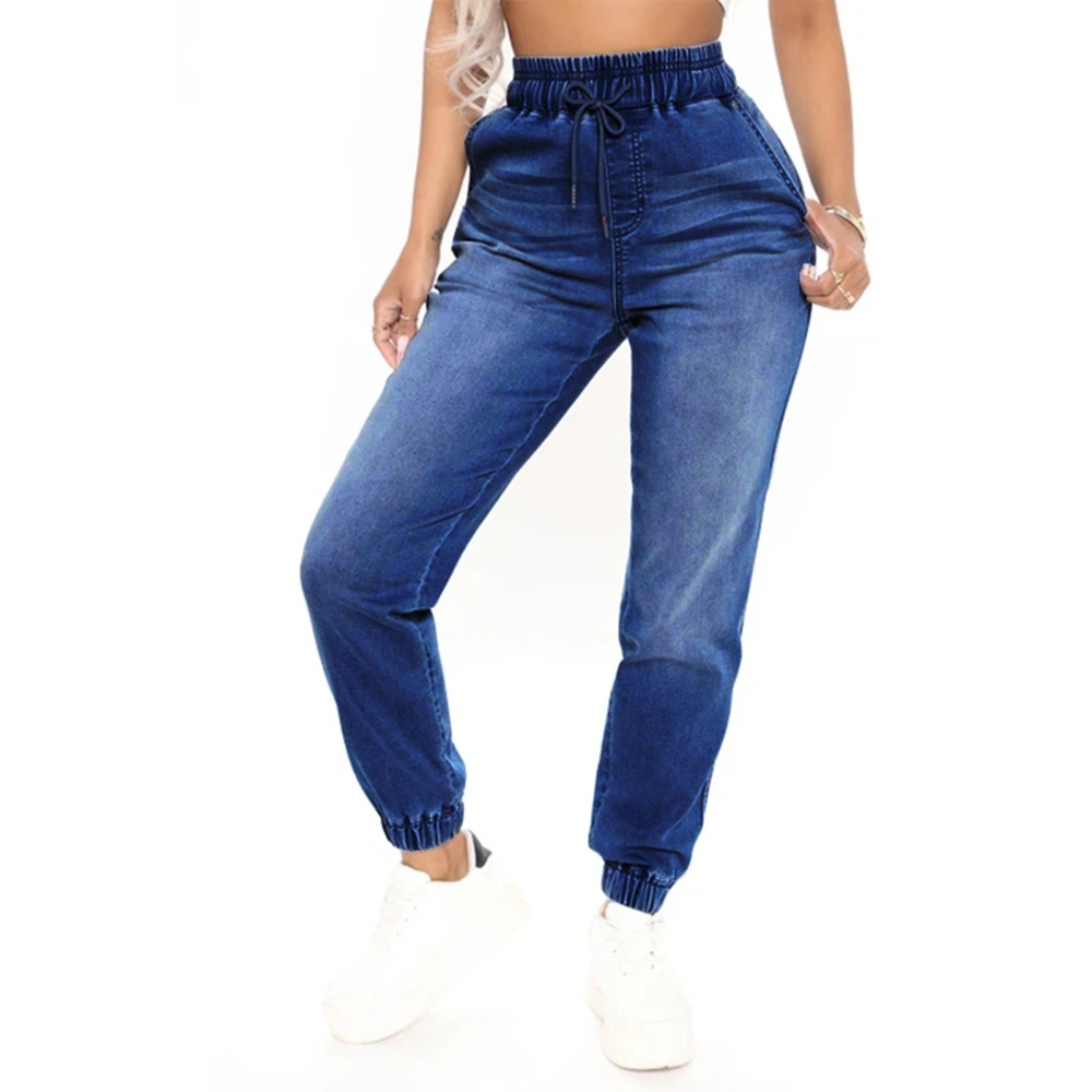 Close Fitting Pants Tight Slim Trousers Women Clothing Elastic Close Up with Rear Pockets Dark Blue 2XL