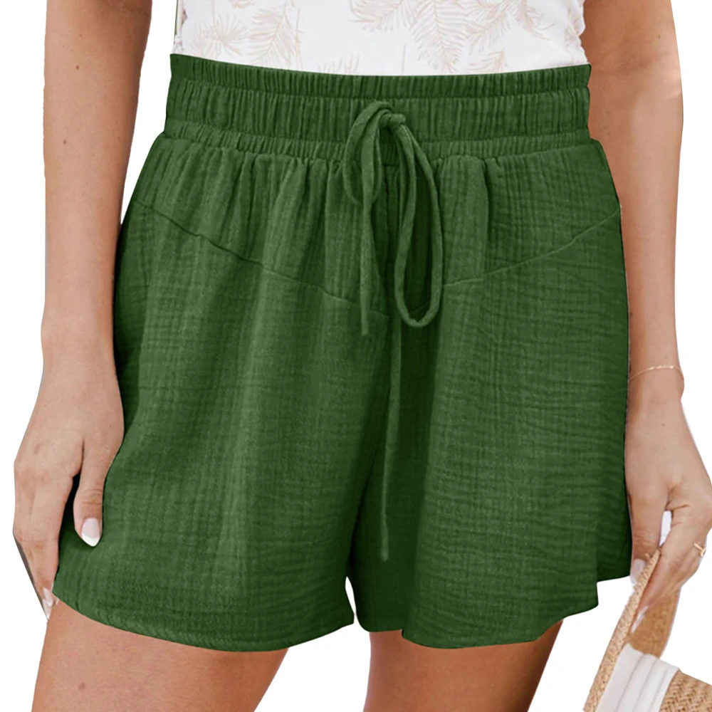 Casual Shorts Plain Drawstring Waist Loose Hem Stylish Simple Summer Shorts for Home Exercise Green M