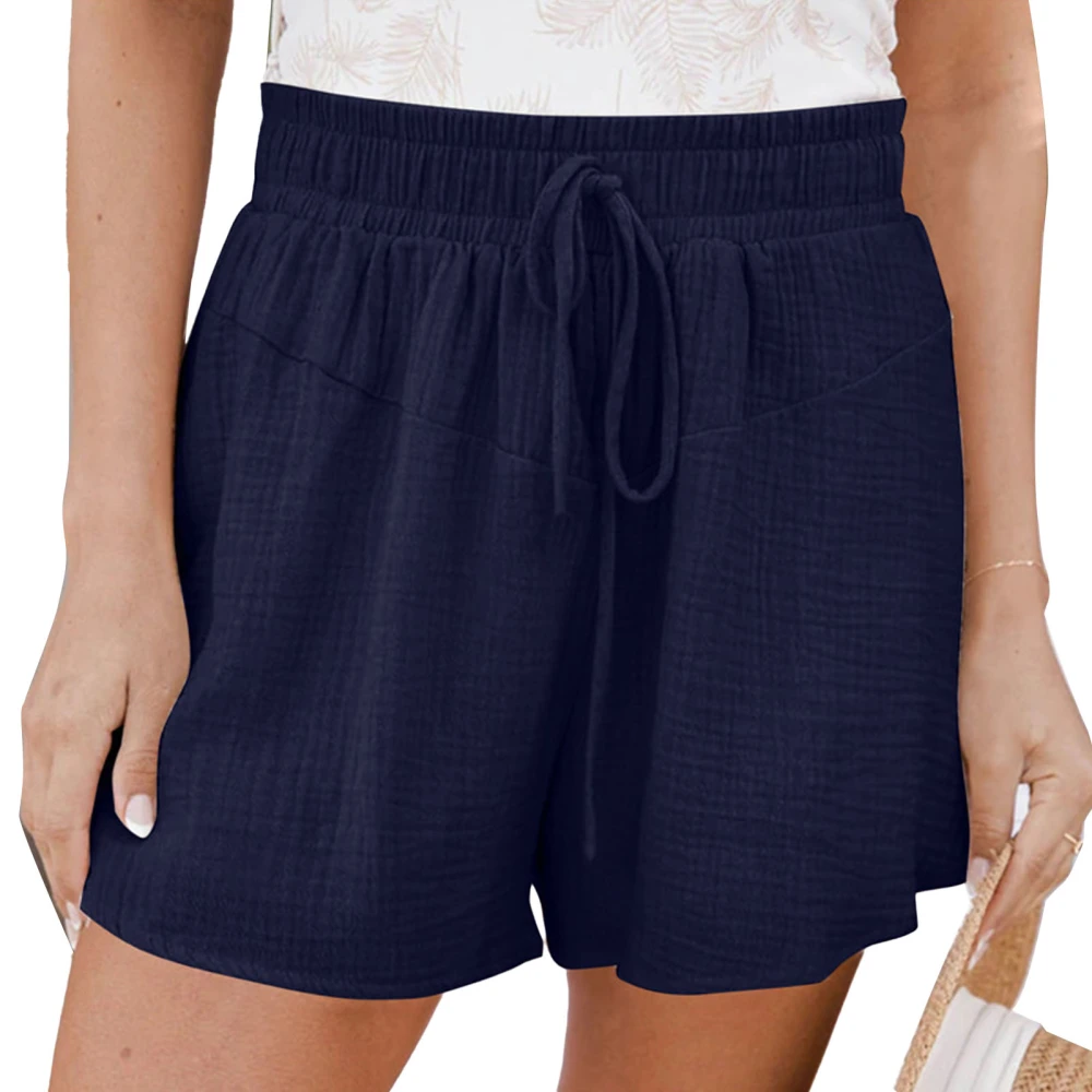 Casual Shorts Plain Drawstring Waist Loose Hem Stylish Simple Summer Shorts for Home Exercise Purplish Blue L