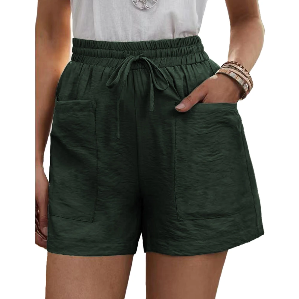 Women Drawstring Shorts High Waist Casual Loose Wide Leg Lace Up Shorts with Pockets for Summer OD Green M