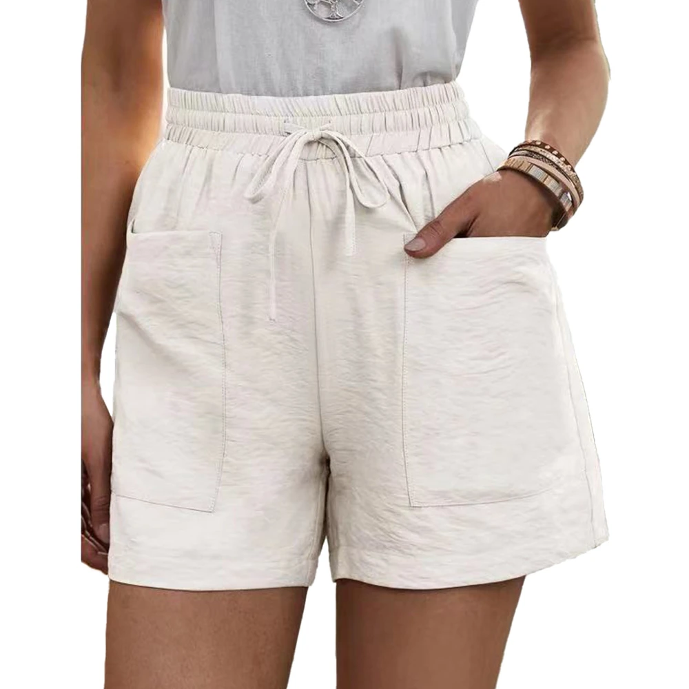 Women Drawstring Shorts High Waist Casual Loose Wide Leg Lace Up Shorts with Pockets for Summer White XL