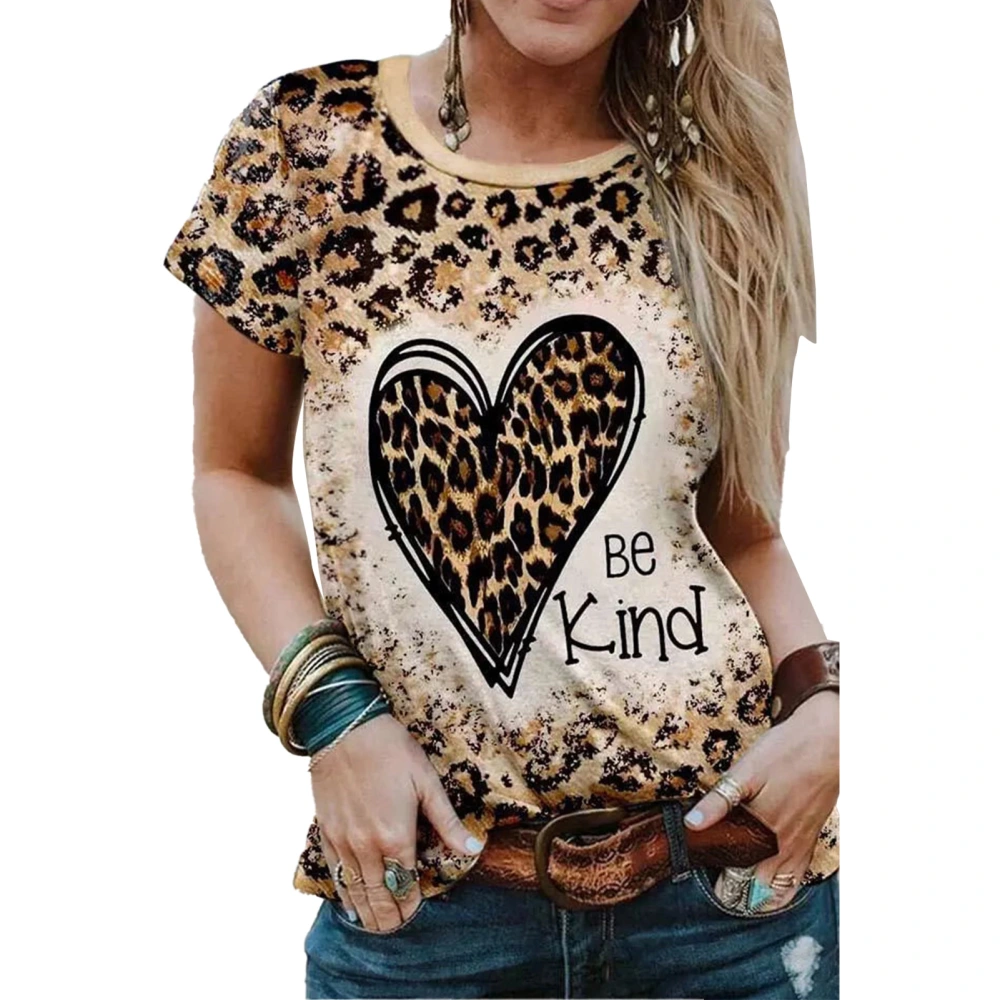 Women Leopard Print Top Short Sleeve Crew Neck Loose Fitted Casual Fashionable Pullover T Shirt Type A M