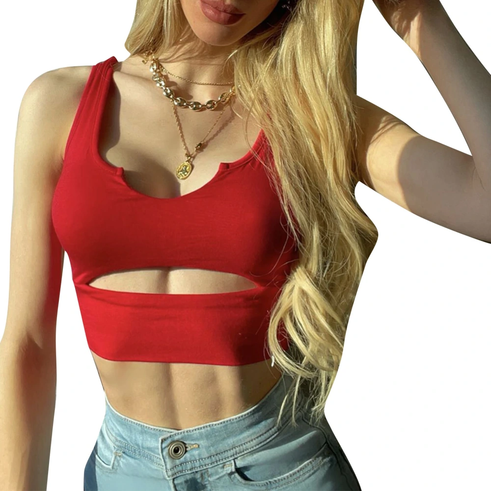 Crop Tank Top Distressed Style U Neck Pure Color Close Fitted Breathable Workout Crop Top for Home Gym Party Red XL