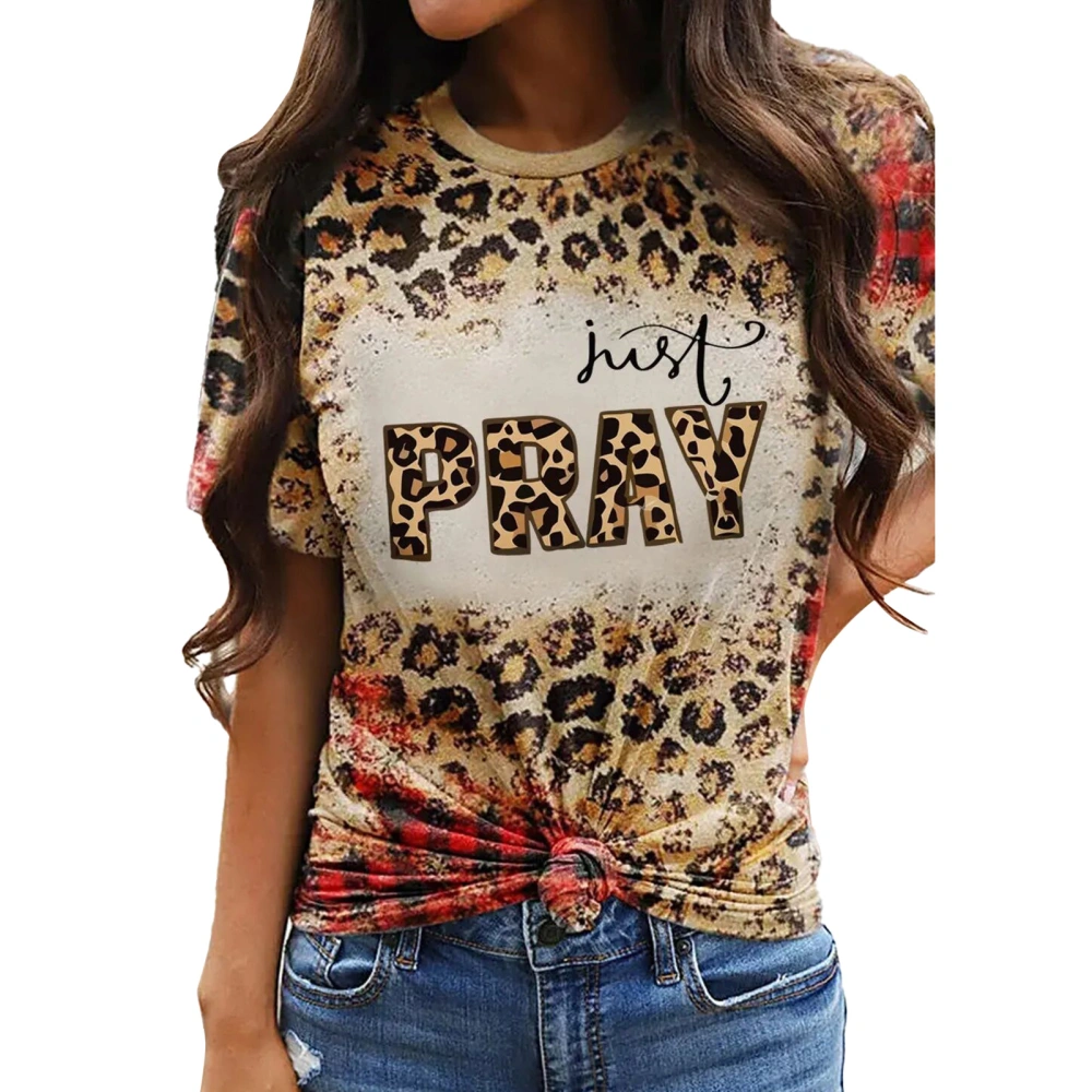 Women Leopard Print Top Short Sleeve Crew Neck Loose Fitted Casual Fashionable Pullover T Shirt Type D M