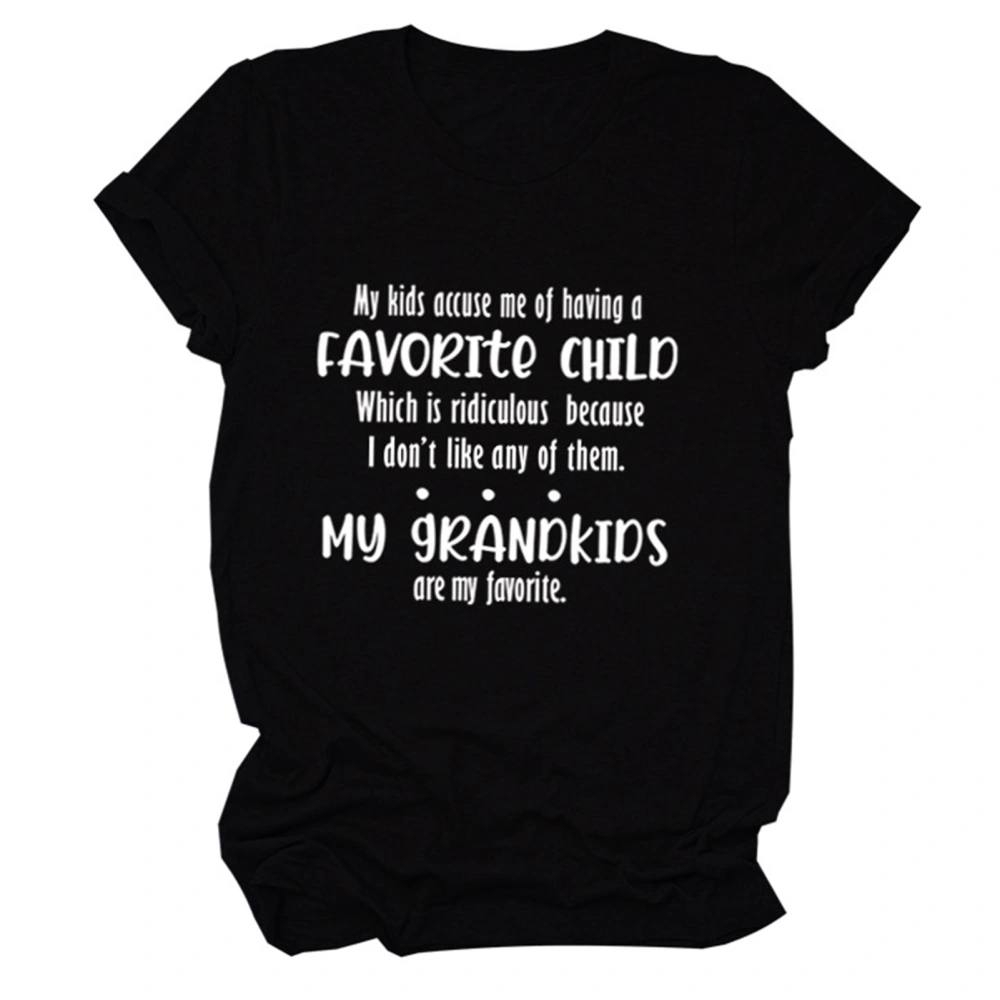 Women Alphabet Shirt My Kids Accuse Me of Having A Favorite Child Letter Print Women Round Neck Short Sleeve T Shirt Top Black (White Font) S