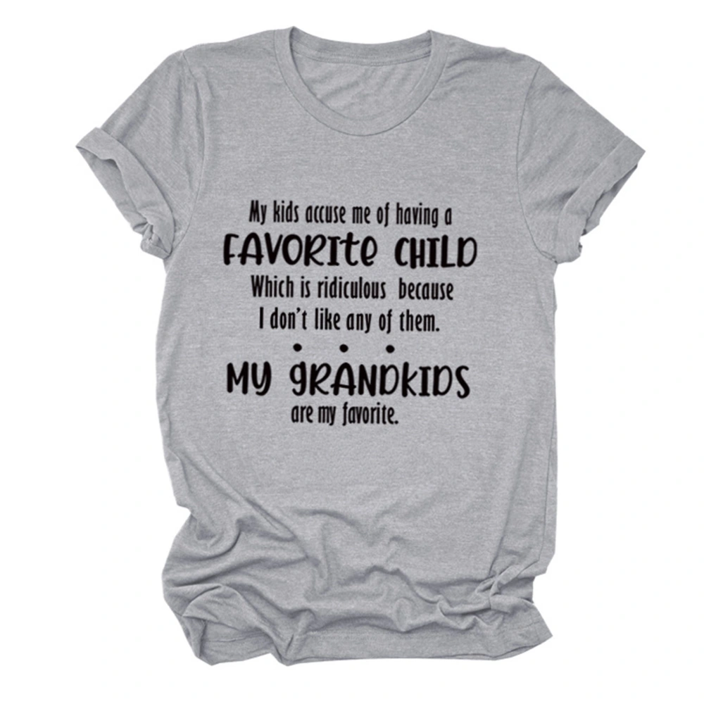 Women Alphabet Shirt My Kids Accuse Me of Having A Favorite Child Letter Print Women Round Neck Short Sleeve T Shirt Top Light Grey (Black Font) XL