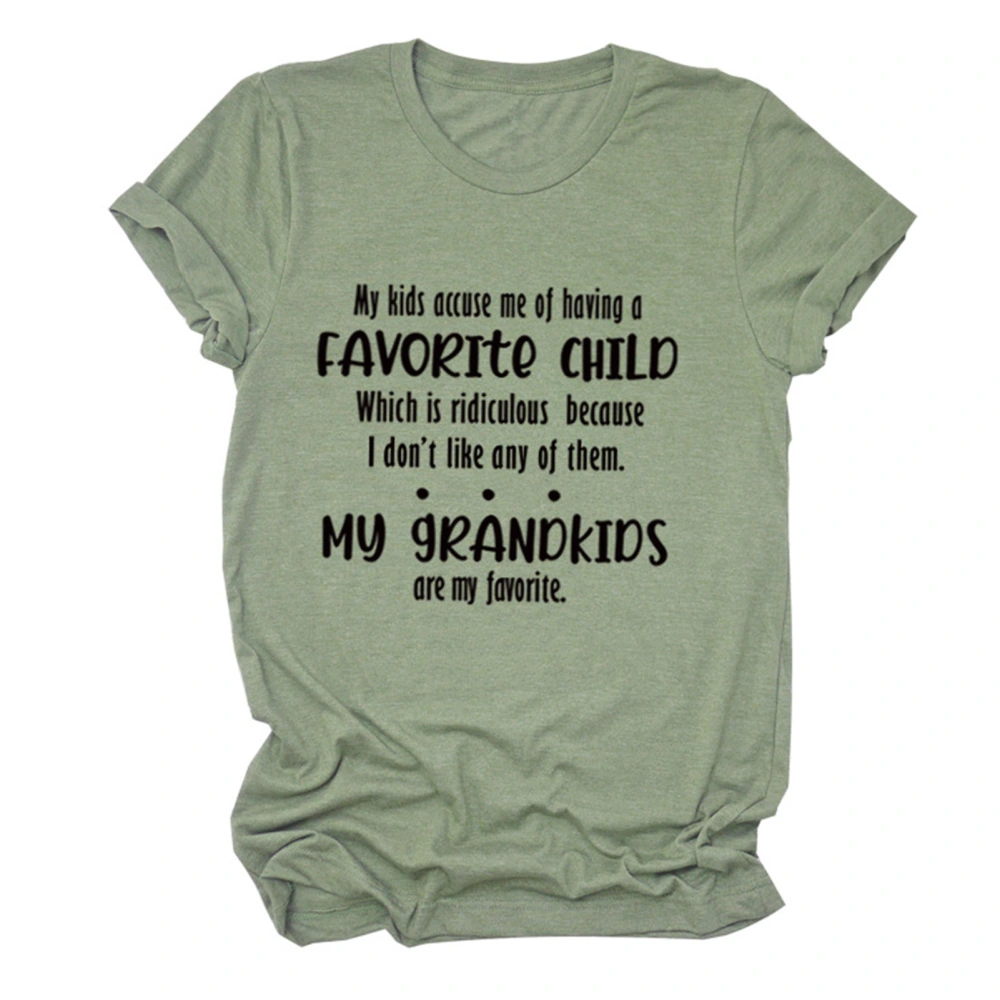 Women Alphabet Shirt My Kids Accuse Me of Having A Favorite Child Letter Print Women Round Neck Short Sleeve T Shirt Top Olive Green (Black Font) XL