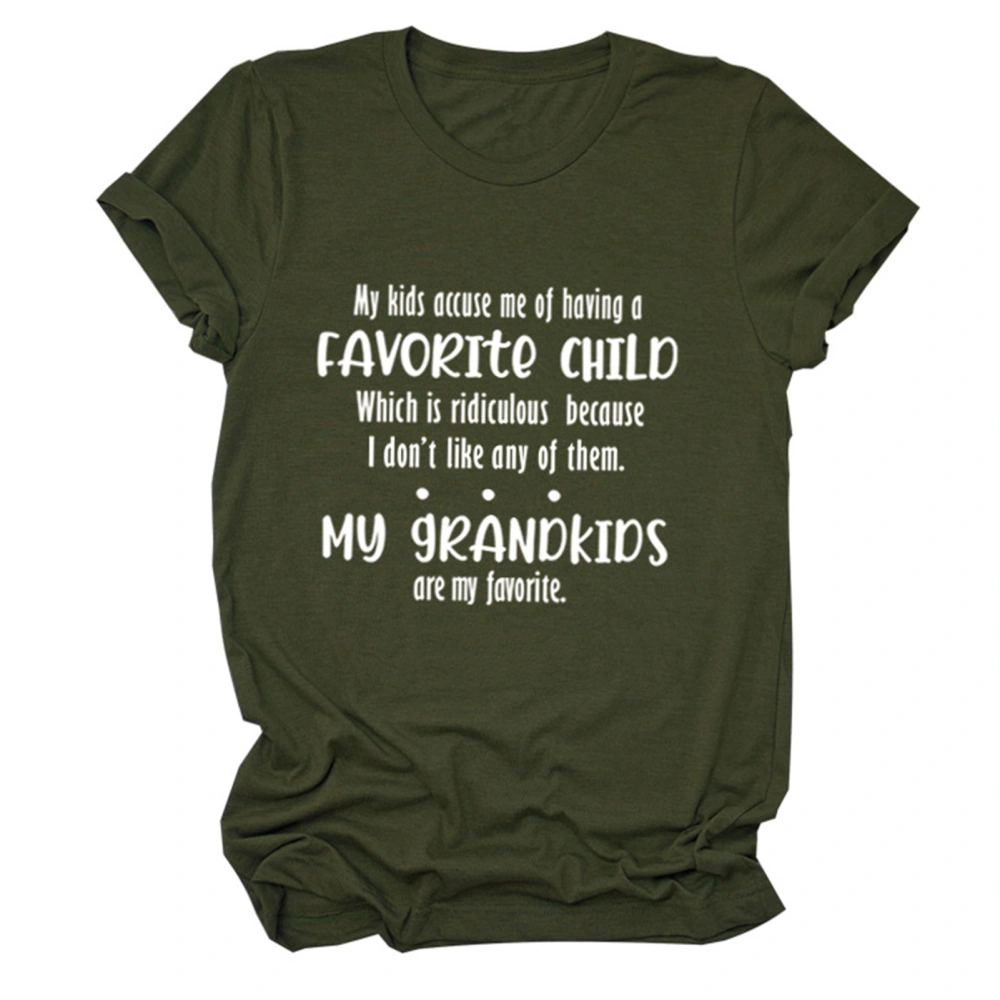 Women Alphabet Shirt My Kids Accuse Me of Having A Favorite Child Letter Print Women Round Neck Short Sleeve T Shirt Top OD Green (White Font) XL