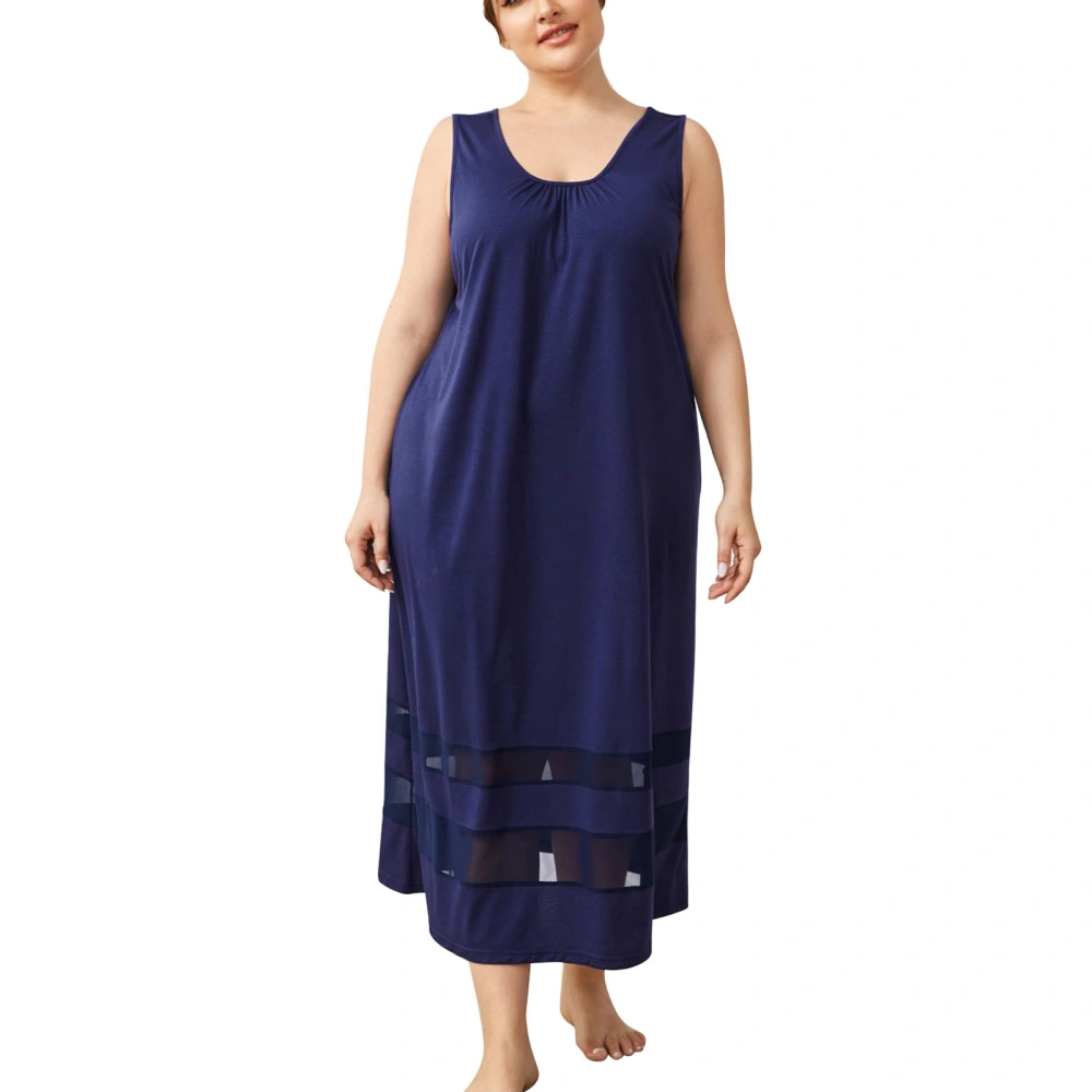 Sleeveless Oversized Nightdress U Neck Breathable Soft Skin Friendly Loose Fit Nightgown for Vacations Daily Life Navy Blue 5XL