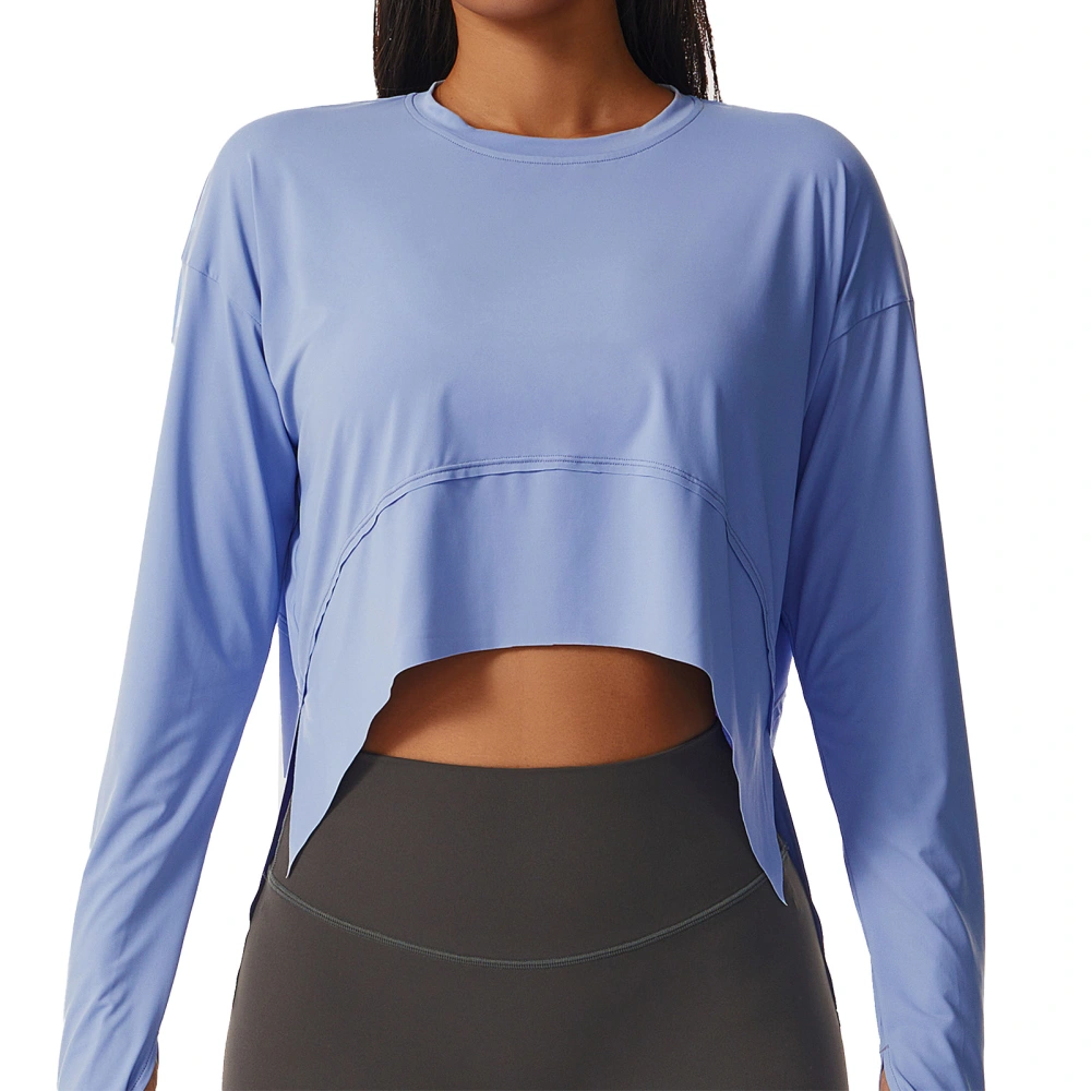 Women Long Sleeve Workout Shirt Loose Fit Thumb Hole Flowy Stretchy Yoga Athletic Casual Top Blue 14/XL