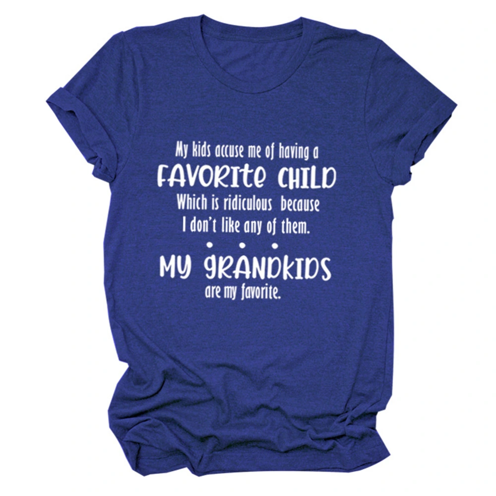 Women Alphabet Shirt My Kids Accuse Me of Having A Favorite Child Letter Print Women Round Neck Short Sleeve T Shirt Top Vintage Blue (White Font) S