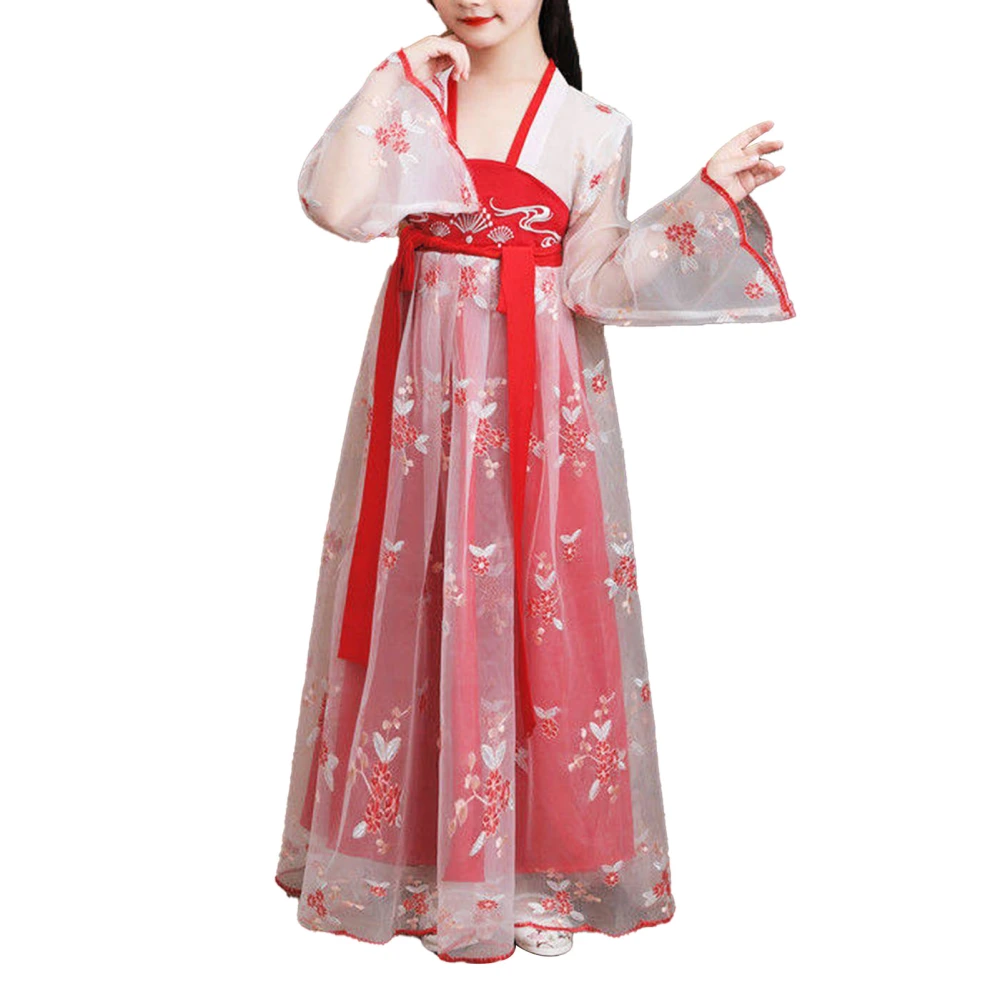 Chinese Style Girls Dress with Back Zipper Elegant Embroidery Print Soft Kids Chinese Traditional Dress Red 150