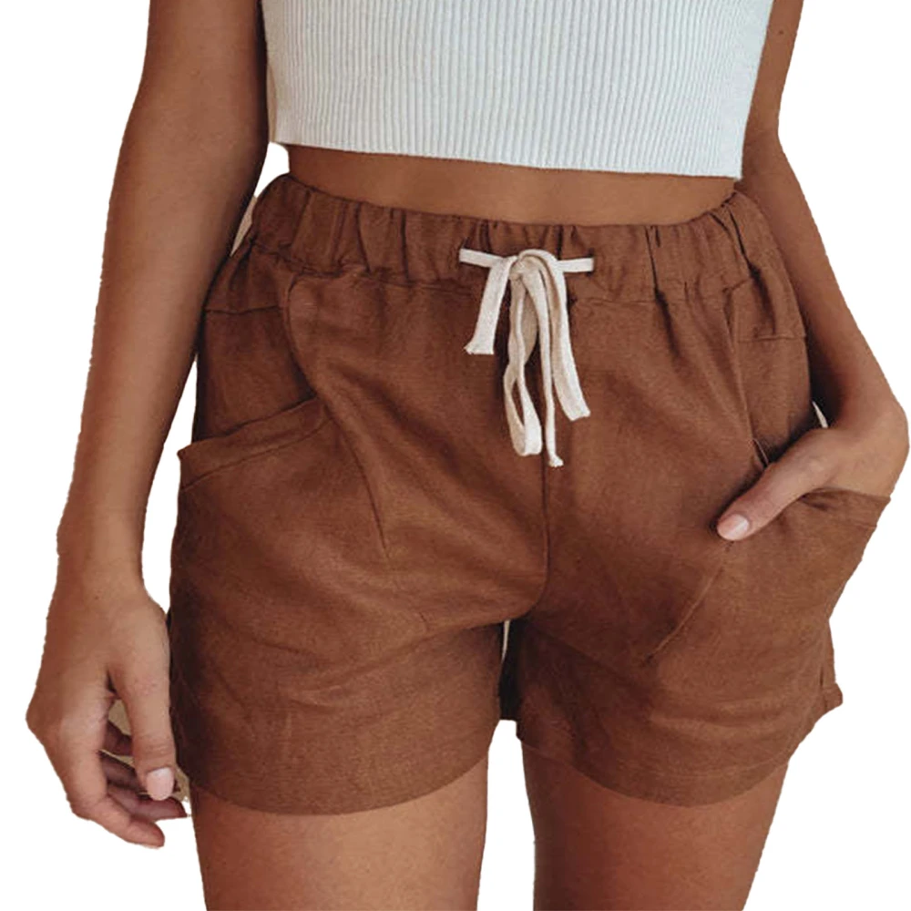 Women Loose Casual Shorts Elastic High Waist Drawstring Side Pockets Women Summer Casual Shorts Brown Coffee XL